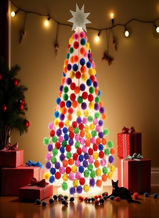 WaigN 100Pcs Colorful Sparkly Glitter Tinsel Balls and Pom Balls for Cats, Decorations - Image 4